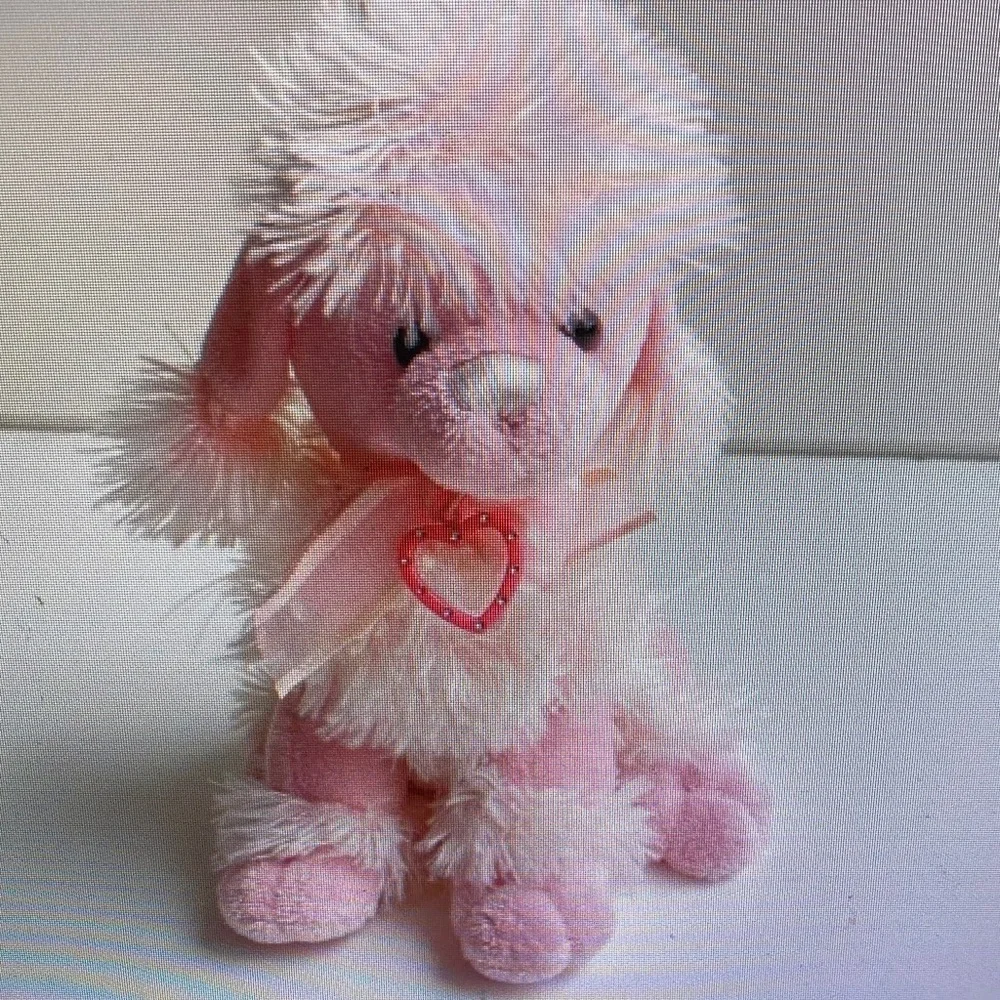 Pink Plush Poodle Small Pet Toy with Heart Pendant